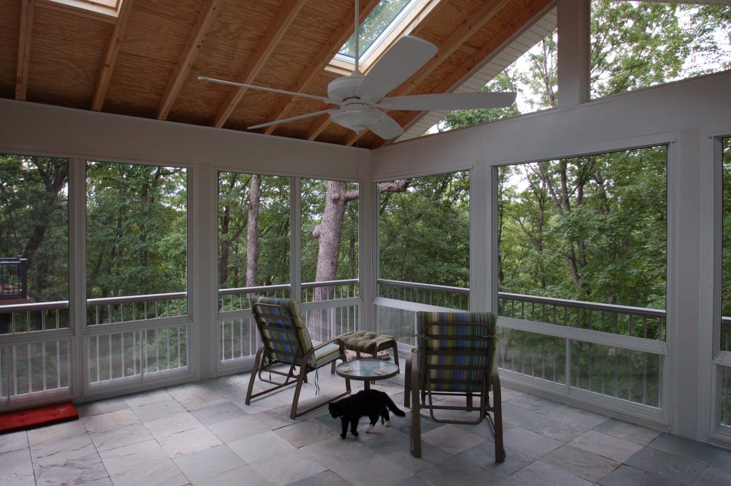 Fiberon Horizon Ipe Deck - Trex Transcends Black Round Aluminum Spindles - 3-Season Room with EZE Breeze Window System - Quartz Stone Flooring - Skylights by California Custom Decks | Outdoor Photos | Porch | Landscaping | Landscape Design | Outdoor Living Space | Porch Design Ideas | Outdoor Living Space Ideas | Backyard Design