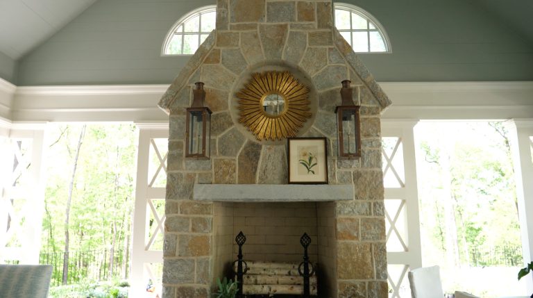 FireRock pre-engineered masonry fireplace featured on a porch of the 2017 Atlanta Homes and Lifestyles Southeastern Showhouse