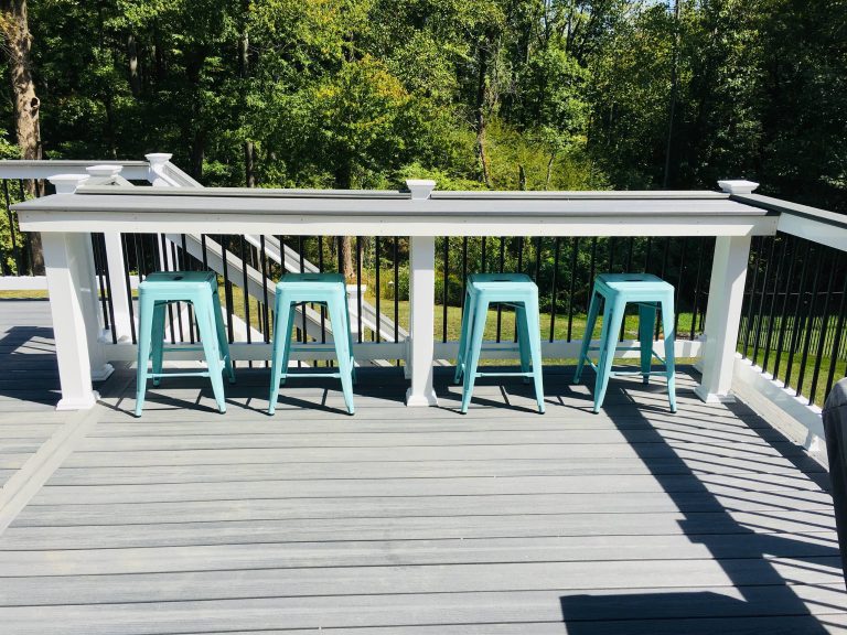 Foberon Decking w/ custom bar top. Trex mini tread lights
