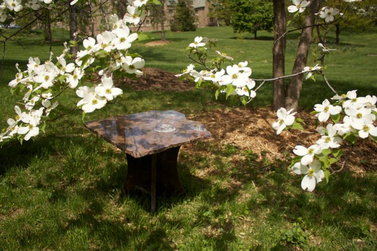 Fossils Embedded in Marble Table | Time Tables | Photo: AmyLaurenPhotography.net | Time Tables Design Inc.Design ideas for a modern landscaping in St Louis. by Fossilized Memories | Outdoor Photos | Porch | Landscaping | Landscape Design | Outdoor Living Space | Porch Design Ideas | Outdoor Living Space Ideas | Backyard Design