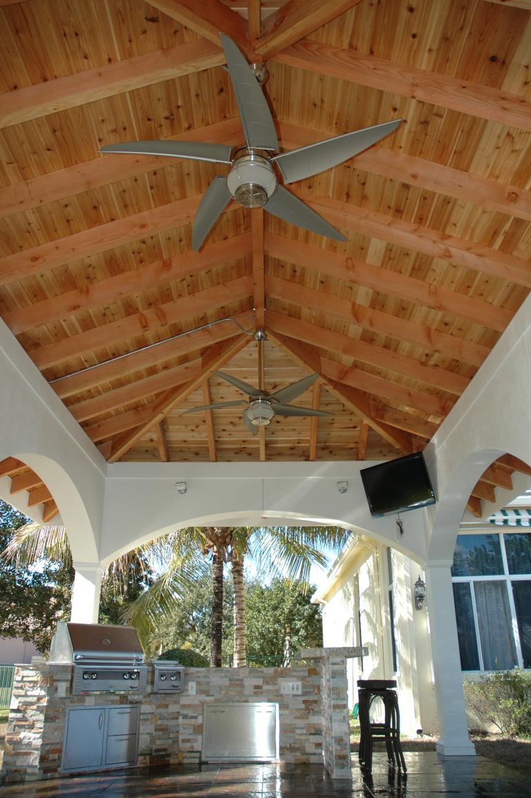 Free standing cabana with douglas fir structural beams and cypress decking