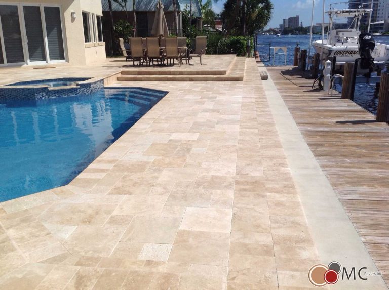 French pattern travertine pavers and coping