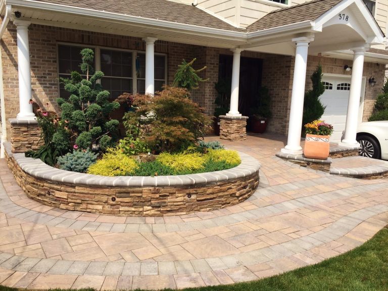 Front entry re-do with stone veneer, new front entryway, front landscape, walkway