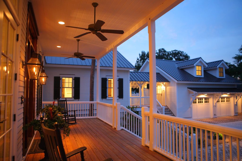 Front porch looking out over the breezeway and garage.