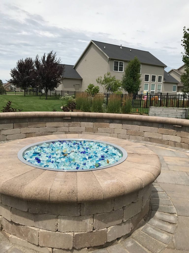 Gas fire pit and seat wall.