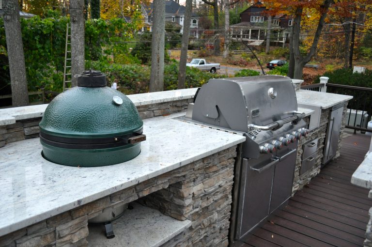 Ground view of deck. Outwardly visible structural elements are wrapped in pVC. Photo Credit: Johnna Harrison