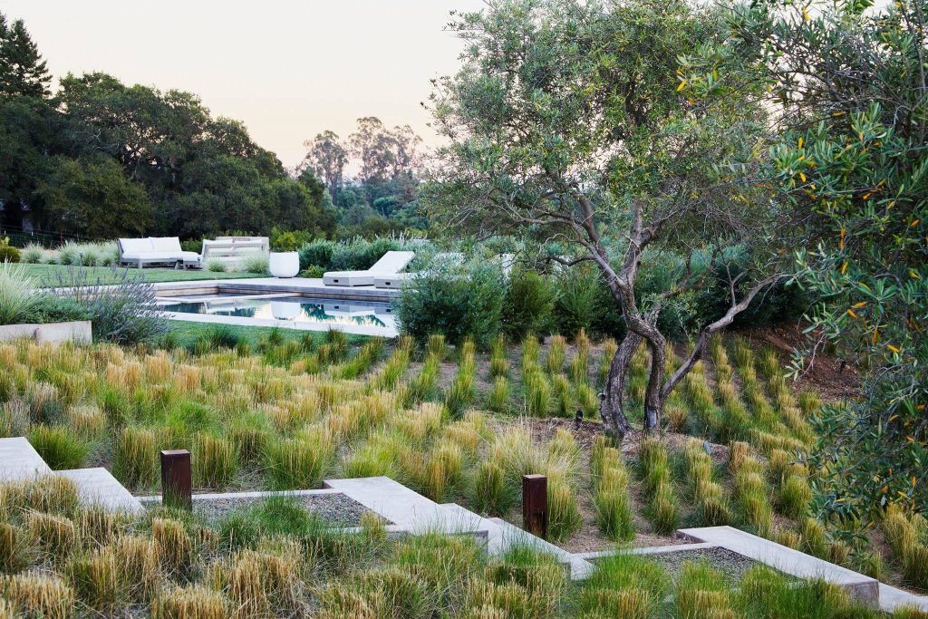 Hot tub - mid-sized country backyard concrete paver and rectangular lap hot tub idea in San Francisco