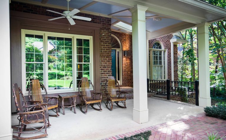 In this renovation / addition a front stoop was replaced with a front porch