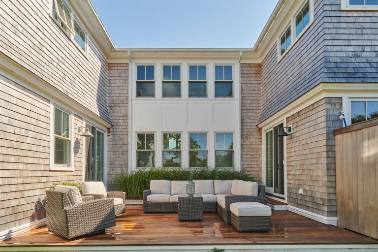 Inspiration for a coastal deck remodel in Boston by Mavrides Design LLC | Outdoor Photos | Porch | Landscaping | Landscape Design | Outdoor Living Space | Porch Design Ideas | Outdoor Living Space Ideas | Backyard Design