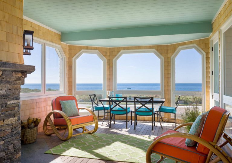 Inspiration for a coastal screened-in porch remodel in Bridgeport with decking and a roof extension by Evergreen Building Systems LLC | Outdoor Photos | Porch | Landscaping | Landscape Design | Outdoor Living Space | Porch Design Ideas | Outdoor Living Space Ideas | Backyard Design