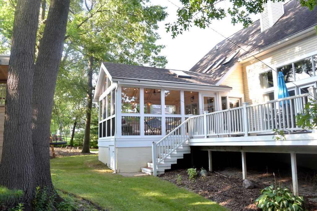 Inspiration for a contemporary screened-in back porch remodel in Detroit by Rochman Design-Build Inc. | Outdoor Photos | Porch | Landscaping | Landscape Design | Outdoor Living Space | Porch Design Ideas | Outdoor Living Space Ideas | Backyard Design