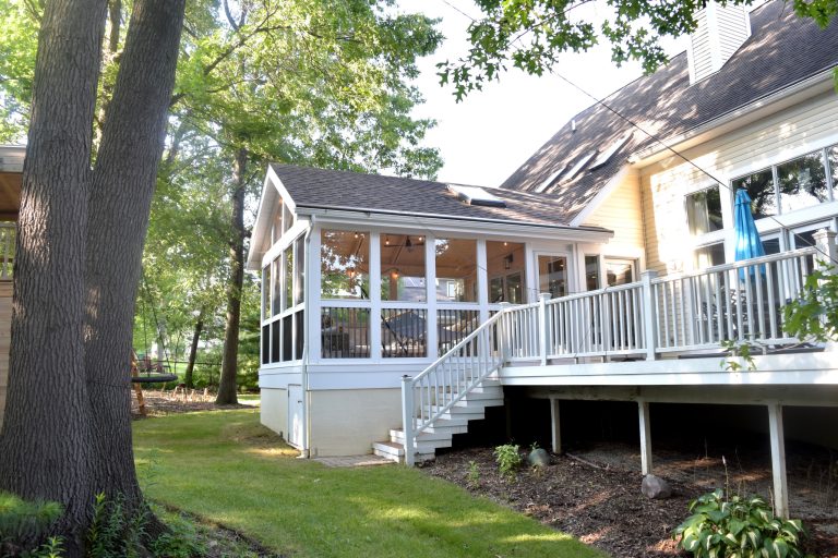 Inspiration for a contemporary screened-in back porch remodel in Detroit by Rochman Design-Build Inc. | Outdoor Photos | Porch | Landscaping | Landscape Design | Outdoor Living Space | Porch Design Ideas | Outdoor Living Space Ideas | Backyard Design