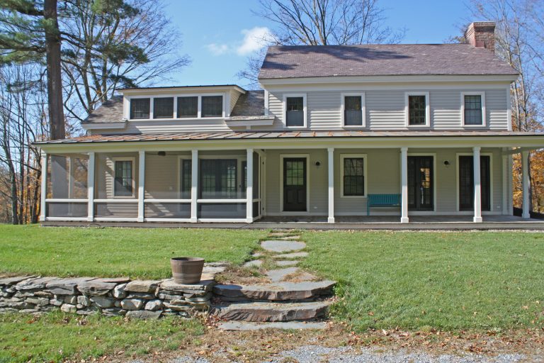 Inspiration for a farmhouse back porch remodel in Burlington with decking and a roof extension by Centerline Architects | Outdoor Photos | Porch | Landscaping | Landscape Design | Outdoor Living Space | Porch Design Ideas | Outdoor Living Space Ideas | Backyard Design