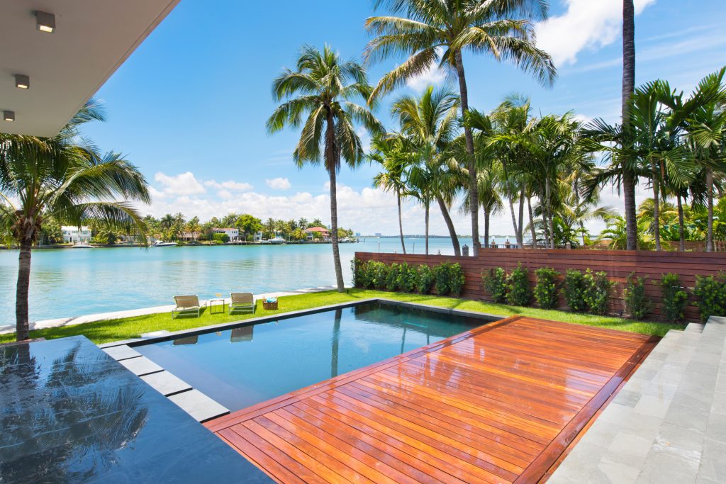 Inspiration for a large contemporary backyard rectangular pool remodel in Miami