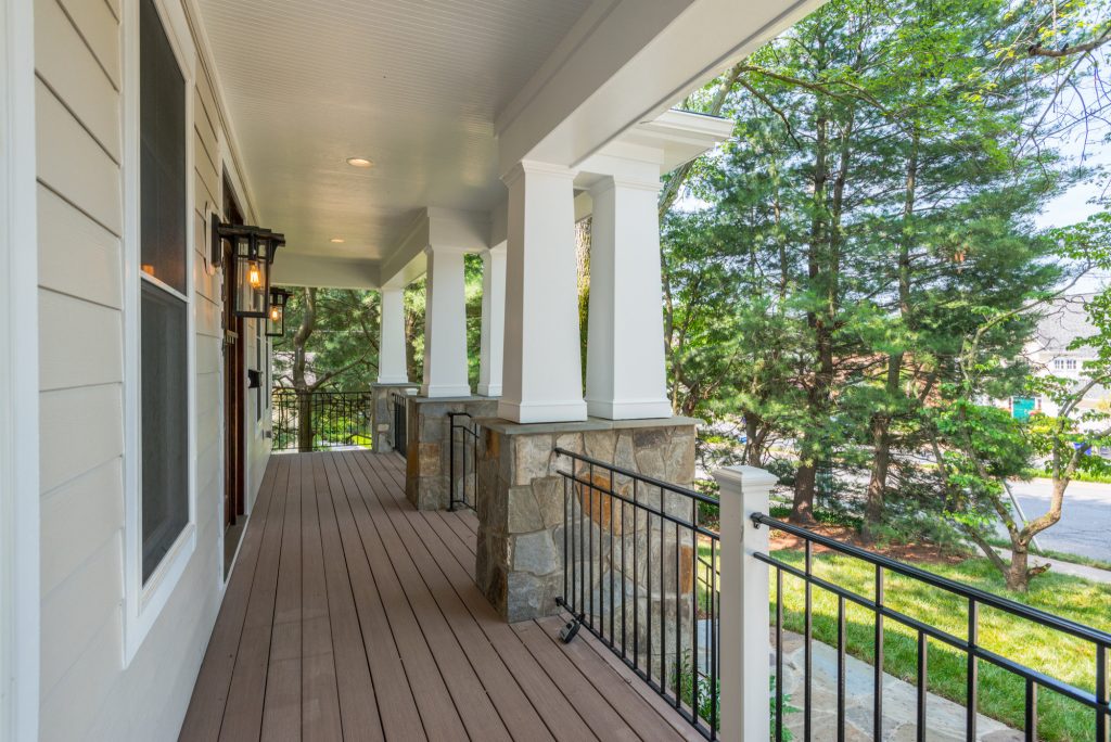 Inspiration for a large craftsman front porch remodel in DC Metro with decking and a roof extension by Brush Arbor Home Construction | Outdoor Photos | Porch | Landscaping | Landscape Design | Outdoor Living Space | Porch Design Ideas | Outdoor Living Space Ideas | Backyard Design