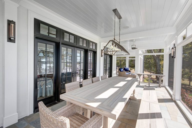 Inspiration for a large farmhouse tile screened-in back porch remodel in Baltimore with a roof extension by Avalon Associates, Inc. | Outdoor Photos | Porch | Landscaping | Landscape Design | Outdoor Living Space | Porch Design Ideas | Outdoor Living Space Ideas | Backyard Design