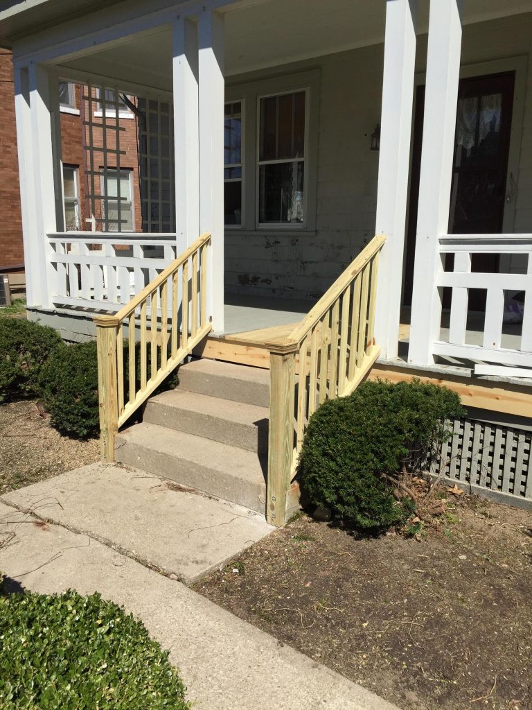 Inspiration for a large front porch remodel in Cincinnati with a roof extension by Mfk Painting | Outdoor Photos | Porch | Landscaping | Landscape Design | Outdoor Living Space | Porch Design Ideas | Outdoor Living Space Ideas | Backyard Design