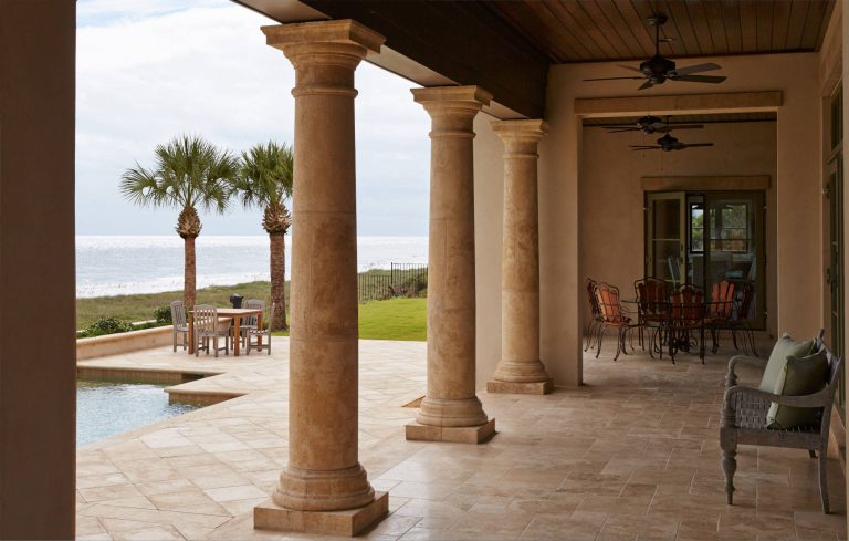 Inspiration for a large mediterranean tile back porch remodel in Jacksonville with a roof extension by Aurora Builders | Outdoor Photos | Porch | Landscaping | Landscape Design | Outdoor Living Space | Porch Design Ideas | Outdoor Living Space Ideas | Backyard Design