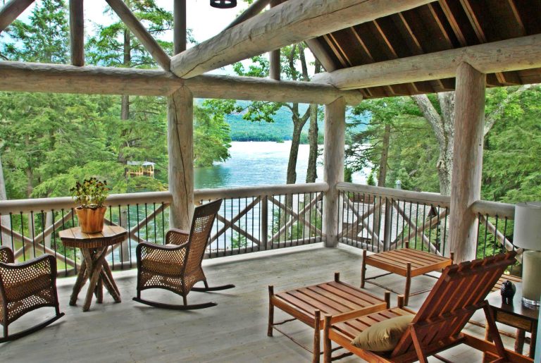 Inspiration for a large rustic back porch remodel in New York with decking and a roof extension by Pagliaro Bartels Sajda Architects | Outdoor Photos | Porch | Landscaping | Landscape Design | Outdoor Living Space | Porch Design Ideas | Outdoor Living Space Ideas | Backyard Design