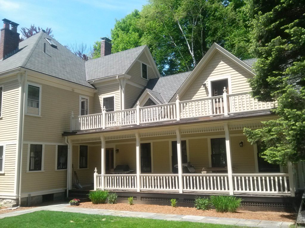 Inspiration for a large timeless front porch remodel in Boston with a roof extension by ADG, INC | Outdoor Photos | Porch | Landscaping | Landscape Design | Outdoor Living Space | Porch Design Ideas | Outdoor Living Space Ideas | Backyard Design