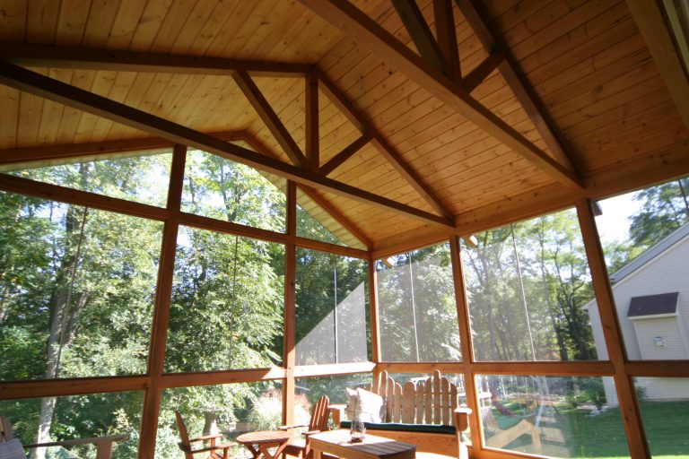 Inspiration for a large timeless screened-in back porch remodel in Detroit with decking and a roof extension by PLUM design / build | Outdoor Photos | Porch | Landscaping | Landscape Design | Outdoor Living Space | Porch Design Ideas | Outdoor Living Space Ideas | Backyard Design