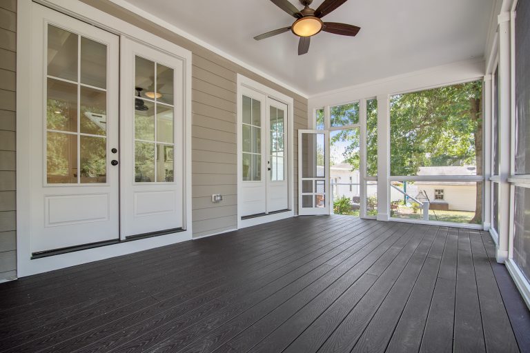 Inspiration for a large transitional screened-in back porch remodel in DC Metro with decking and a roof extension by Wakefield Homes, LC | Outdoor Photos | Porch | Landscaping | Landscape Design | Outdoor Living Space | Porch Design Ideas | Outdoor Living Space Ideas | Backyard Design