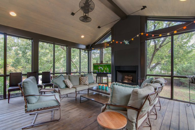 Inspiration for a large transitional screened-in porch remodel in Nashville with decking and a roof extension by Dreaminc. | Outdoor Photos | Porch | Landscaping | Landscape Design | Outdoor Living Space | Porch Design Ideas | Outdoor Living Space Ideas | Backyard Design