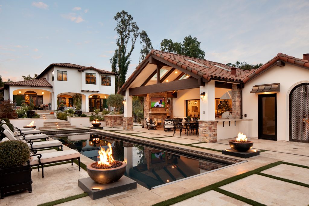 Inspiration for a mediterranean backyard stone and rectangular lap pool remodel in San Francisco