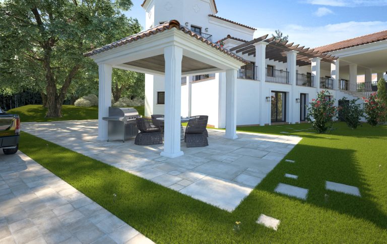 Inspiration for a mediterranean patio kitchen remodel in Other with a gazebo