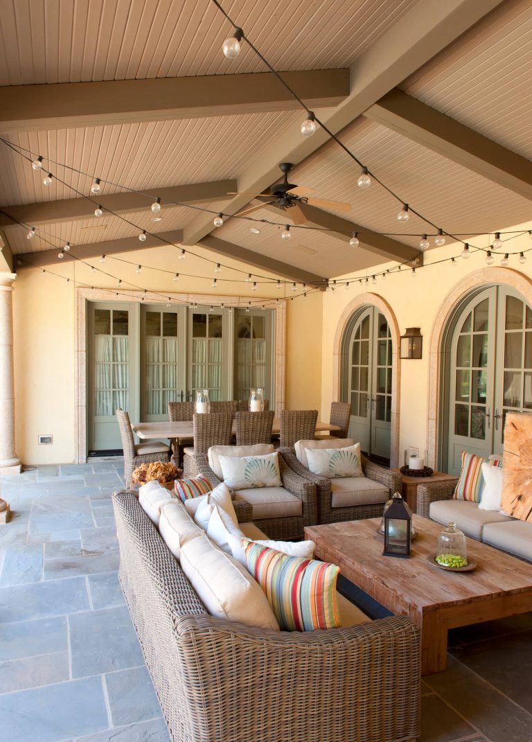 Inspiration for a mediterranean porch remodel in Other with a roof extension by Jack Arnold Companies | Outdoor Photos | Porch | Landscaping | Landscape Design | Outdoor Living Space | Porch Design Ideas | Outdoor Living Space Ideas | Backyard Design