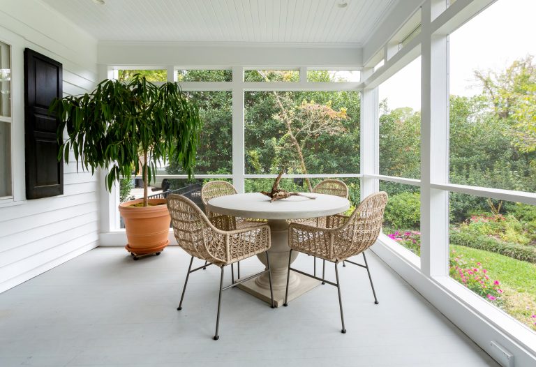 Inspiration for a mid-sized coastal screened-in and wood railing back porch remodel in Other with decking and a roof extension by Big Sky Shop + Studio | Outdoor Photos | Porch | Landscaping | Landscape Design | Outdoor Living Space | Porch Design Ideas | Outdoor Living Space Ideas | Backyard Design