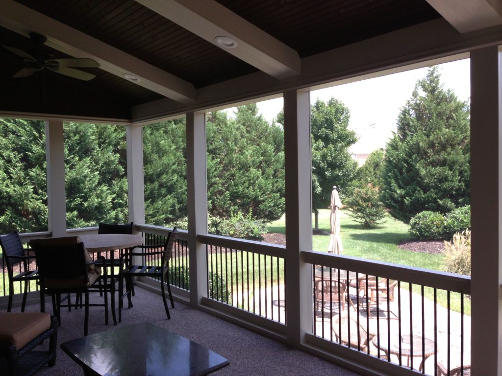 Inspiration for a mid-sized contemporary brick screened-in back porch remodel in Nashville with a roof extension by Mr Enclosure Sunrooms | Outdoor Photos | Porch | Landscaping | Landscape Design | Outdoor Living Space | Porch Design Ideas | Outdoor Living Space Ideas | Backyard Design