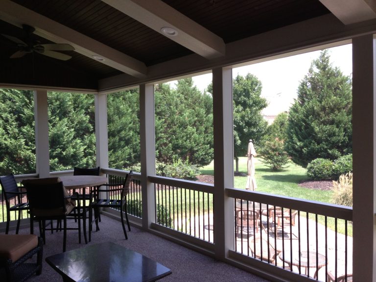 Inspiration for a mid-sized contemporary brick screened-in back porch remodel in Nashville with a roof extension by Mr Enclosure Sunrooms | Outdoor Photos | Porch | Landscaping | Landscape Design | Outdoor Living Space | Porch Design Ideas | Outdoor Living Space Ideas | Backyard Design