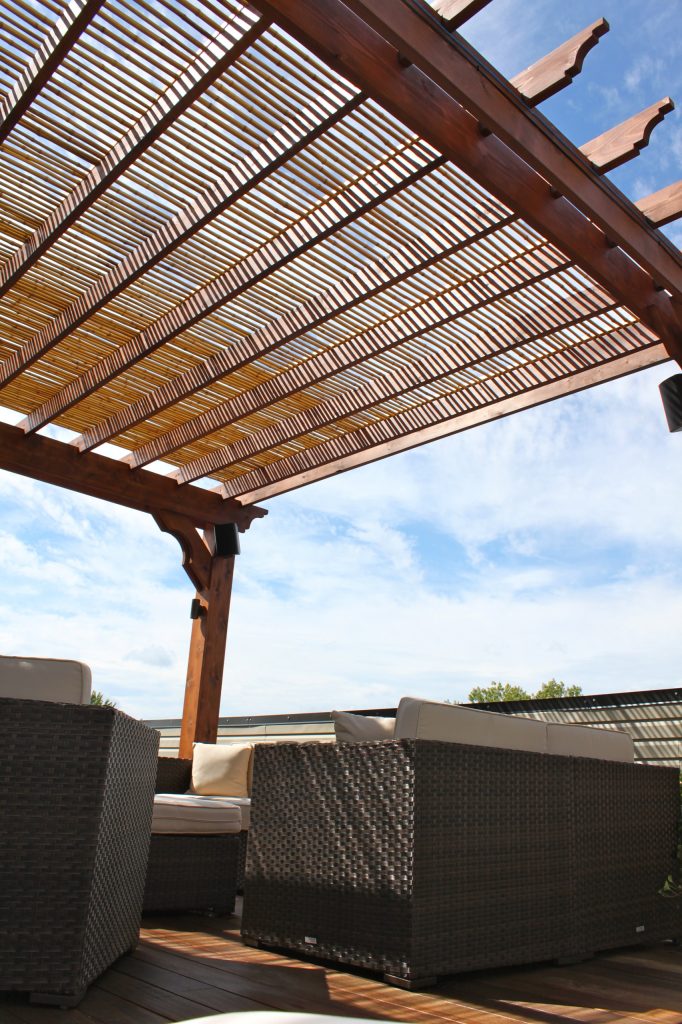Inspiration for a mid-sized contemporary rooftop outdoor kitchen deck remodel in Chicago with a pergola