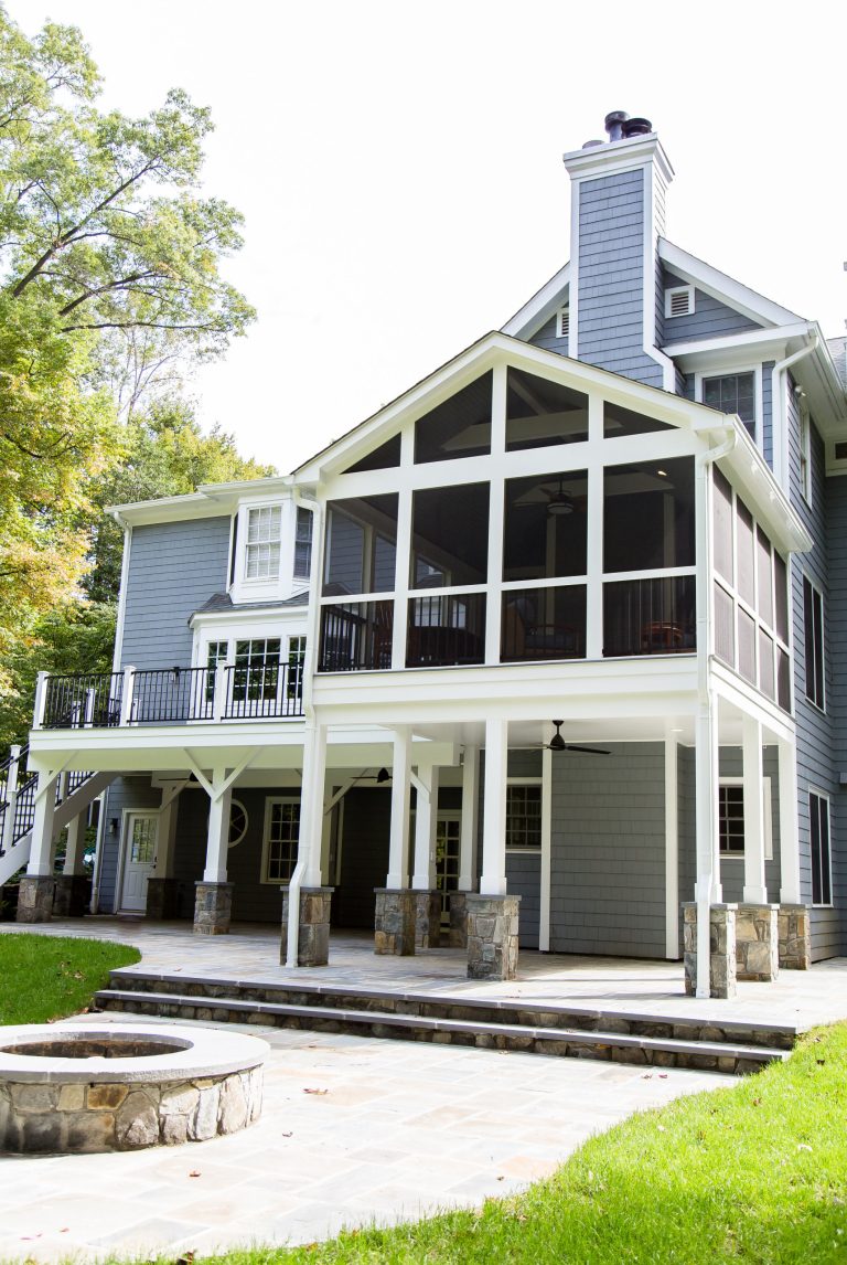 Inspiration for a mid-sized contemporary screened-in back porch remodel in DC Metro by Deckscapes of VA, LLC | Outdoor Photos | Porch | Landscaping | Landscape Design | Outdoor Living Space | Porch Design Ideas | Outdoor Living Space Ideas | Backyard Design