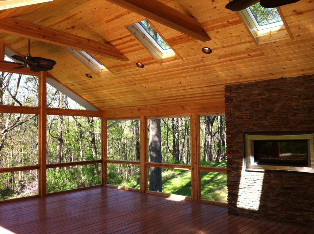 Inspiration for a mid-sized contemporary screened-in back porch remodel in Other with decking and a roof extension by Shier Signature Home LLC. | Outdoor Photos | Porch | Landscaping | Landscape Design | Outdoor Living Space | Porch Design Ideas | Outdoor Living Space Ideas | Backyard Design