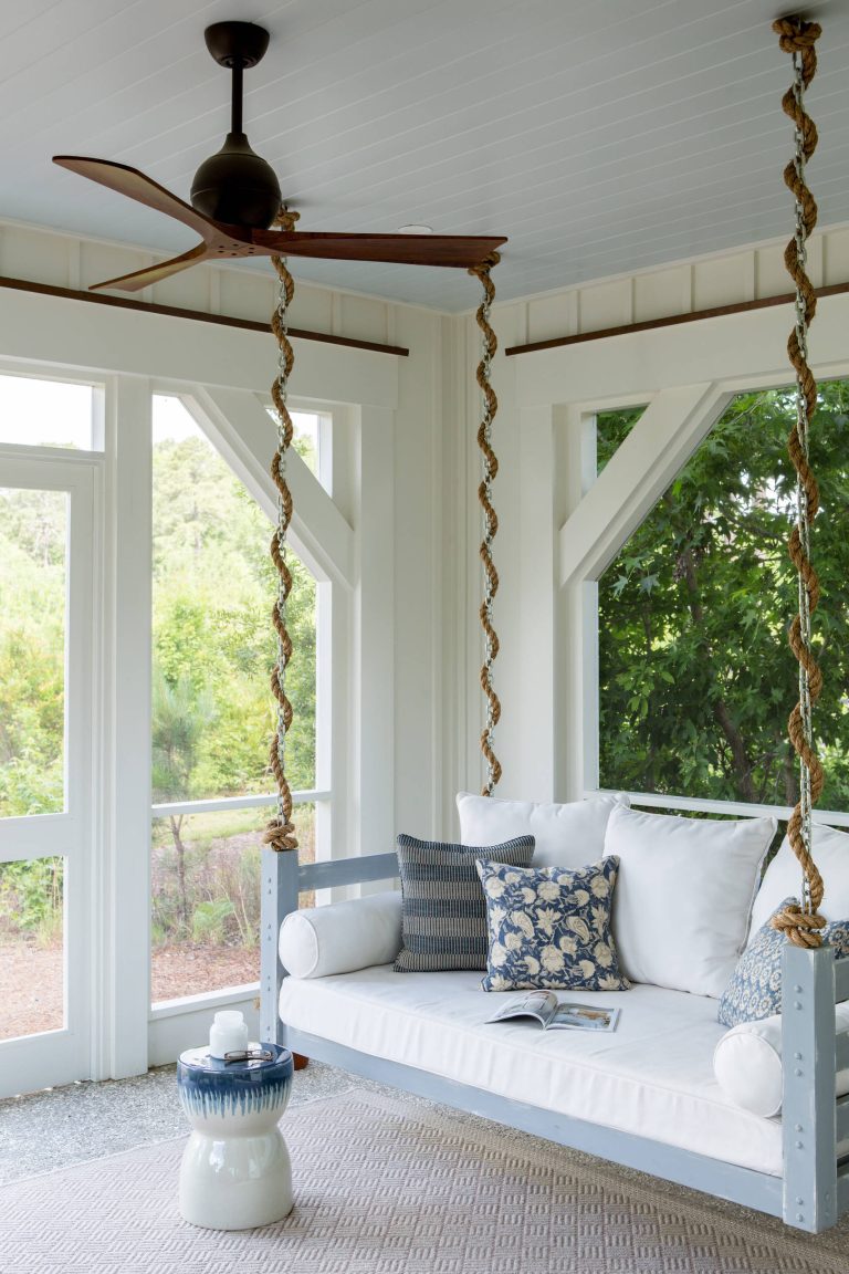 Inspiration for a mid-sized cottage screened-in back porch remodel in Charleston with a roof extension by lisa furey interiors | Outdoor Photos | Porch | Landscaping | Landscape Design | Outdoor Living Space | Porch Design Ideas | Outdoor Living Space Ideas | Backyard Design