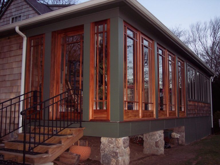 Inspiration for a mid-sized craftsman screened-in back porch remodel in New York with decking and a roof extension by RoSal Enterprises | Outdoor Photos | Porch | Landscaping | Landscape Design | Outdoor Living Space | Porch Design Ideas | Outdoor Living Space Ideas | Backyard Design