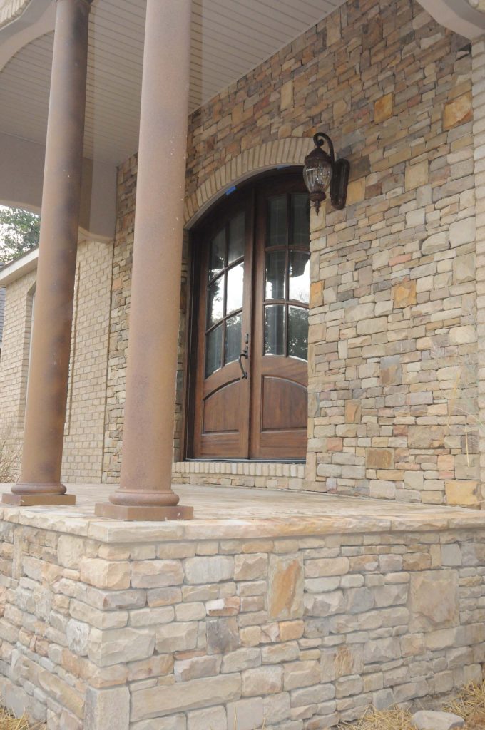 Inspiration for a mid-sized craftsman stone front porch remodel in Nashville by Rocky Ridge Stone Company | Outdoor Photos | Porch | Landscaping | Landscape Design | Outdoor Living Space | Porch Design Ideas | Outdoor Living Space Ideas | Backyard Design
