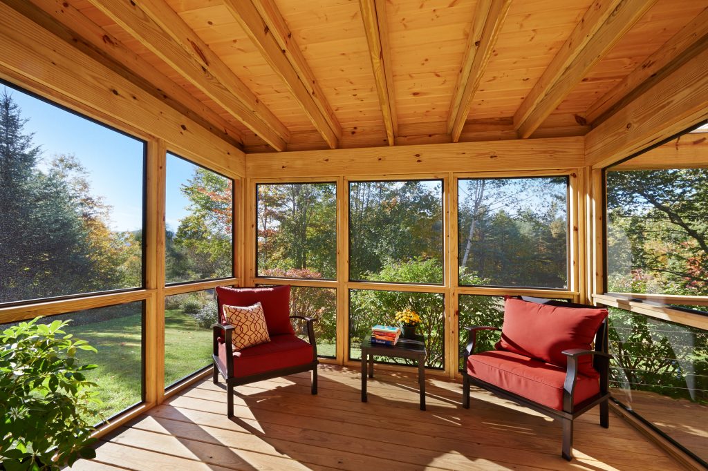 Inspiration for a mid-sized modern screened-in side porch remodel in Burlington by Rudy Polwin Architects | Outdoor Photos | Porch | Landscaping | Landscape Design | Outdoor Living Space | Porch Design Ideas | Outdoor Living Space Ideas | Backyard Design