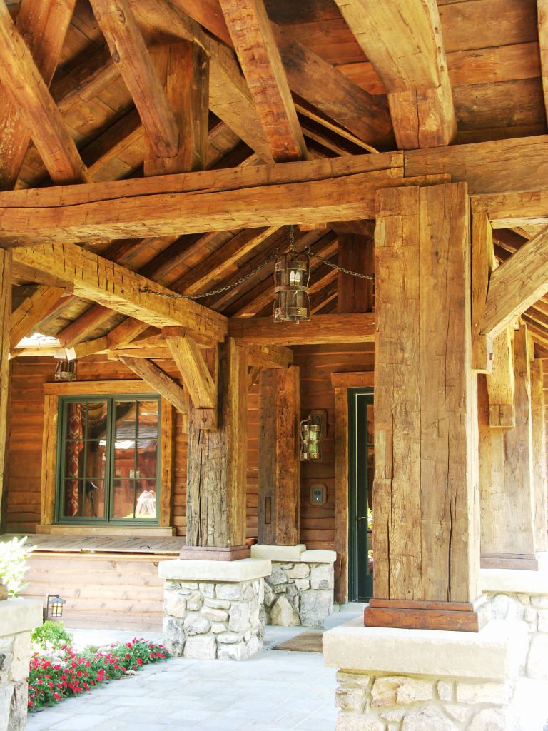 Inspiration for a mid-sized rustic concrete paver front porch remodel in New York with a roof extension by Beer Architectural Group | Outdoor Photos | Porch | Landscaping | Landscape Design | Outdoor Living Space | Porch Design Ideas | Outdoor Living Space Ideas | Backyard Design