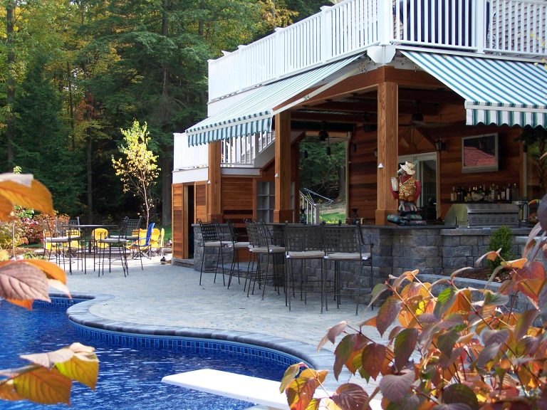 Inspiration for a mid-sized rustic concrete paver porch remodel in New York with a roof extension by HAAS Landscape Architects | Outdoor Photos | Porch | Landscaping | Landscape Design | Outdoor Living Space | Porch Design Ideas | Outdoor Living Space Ideas | Backyard Design