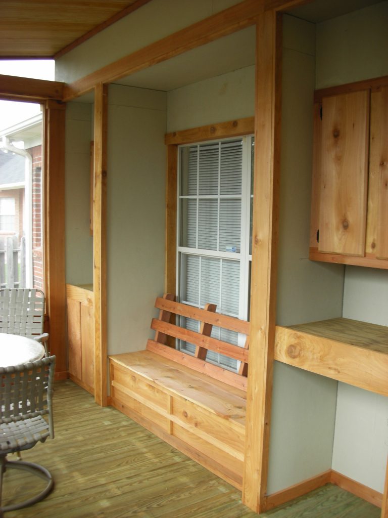 Inspiration for a mid-sized rustic screened-in back porch remodel in Other with decking and a roof extension by ILLUS Visual & Design Arts | Outdoor Photos | Porch | Landscaping | Landscape Design | Outdoor Living Space | Porch Design Ideas | Outdoor Living Space Ideas | Backyard Design