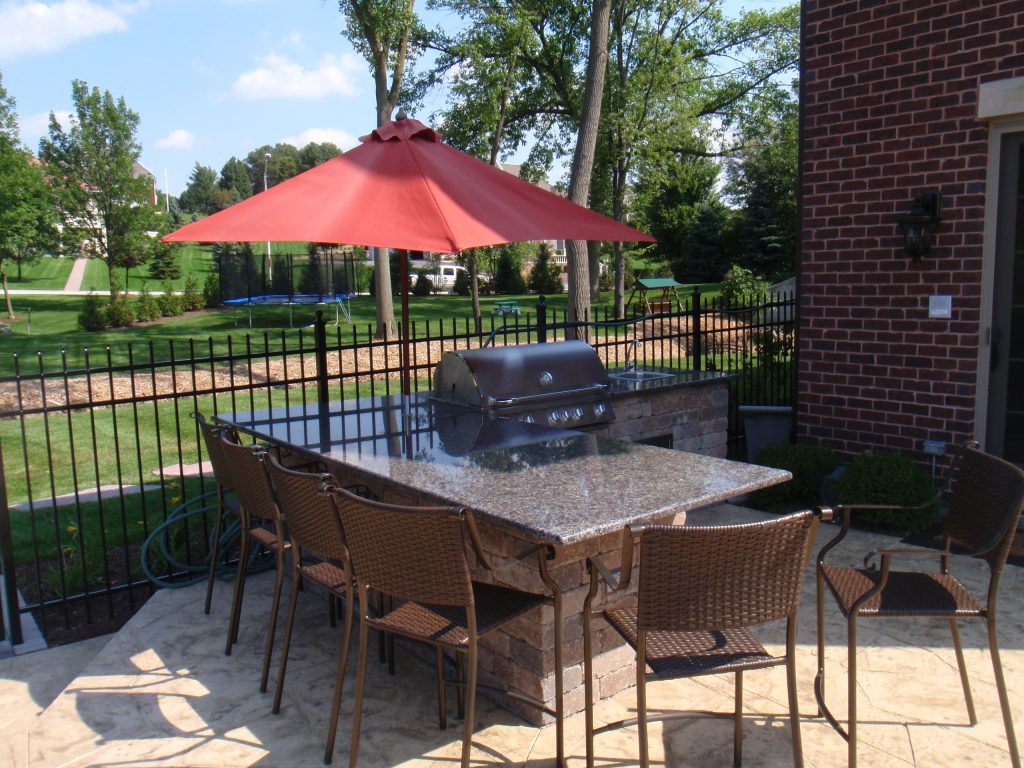 Inspiration for a mid-sized timeless backyard stamped concrete patio kitchen remodel in Chicago with no cover