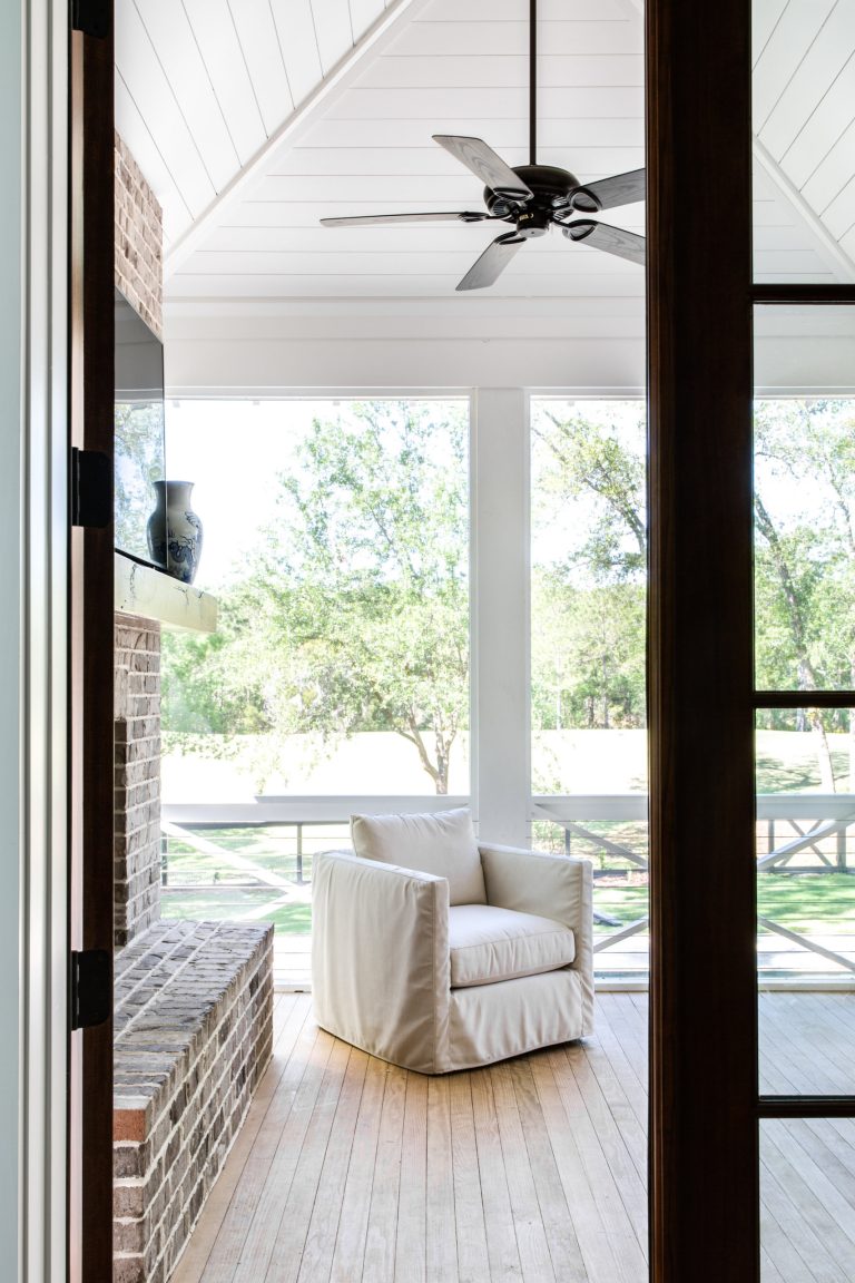Inspiration for a mid-sized timeless screened-in front porch remodel in Charleston with decking and a roof extension by Barrow Building Group | Outdoor Photos | Porch | Landscaping | Landscape Design | Outdoor Living Space | Porch Design Ideas | Outdoor Living Space Ideas | Backyard Design