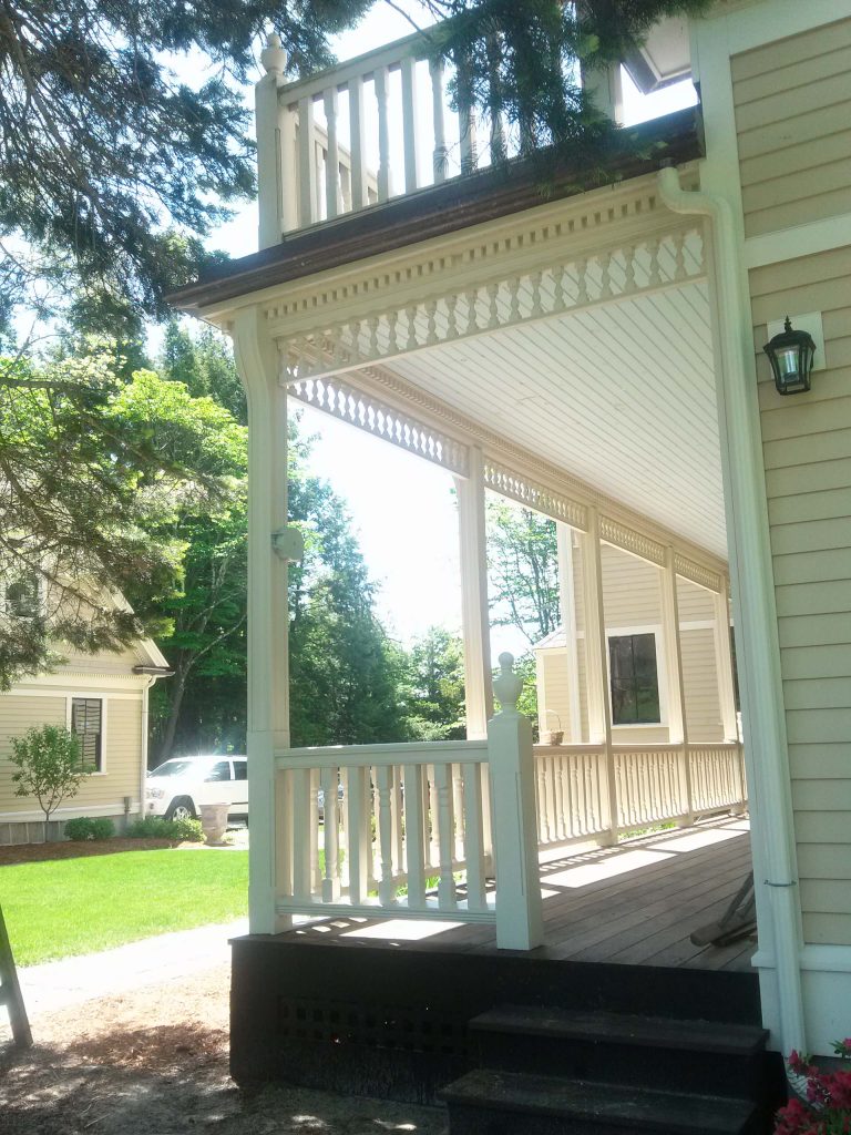Inspiration for a mid-sized timeless side porch remodel in Boston with a roof extension by ADG, INC | Outdoor Photos | Porch | Landscaping | Landscape Design | Outdoor Living Space | Porch Design Ideas | Outdoor Living Space Ideas | Backyard Design