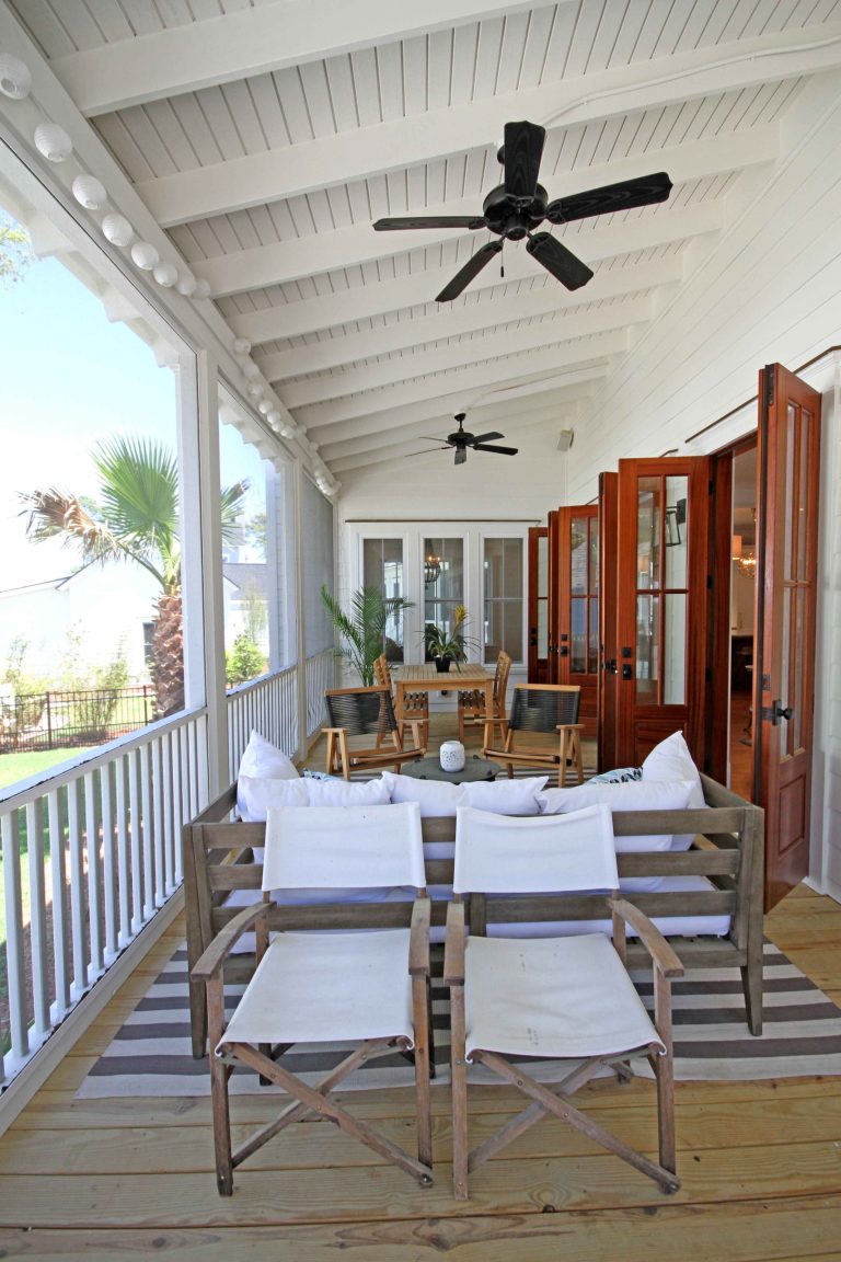 Inspiration for a mid-sized transitional back porch remodel in Charleston with decking and a roof extension by Coleman Builders, LLC | Outdoor Photos | Porch | Landscaping | Landscape Design | Outdoor Living Space | Porch Design Ideas | Outdoor Living Space Ideas | Backyard Design