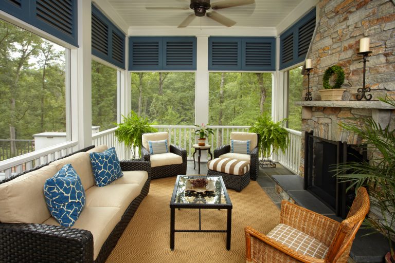 Inspiration for a mid-sized transitional concrete paver screened-in back porch remodel in Charleston with a roof extension by Vesta Builders, Inc. | Outdoor Photos | Porch | Landscaping | Landscape Design | Outdoor Living Space | Porch Design Ideas | Outdoor Living Space Ideas | Backyard Design