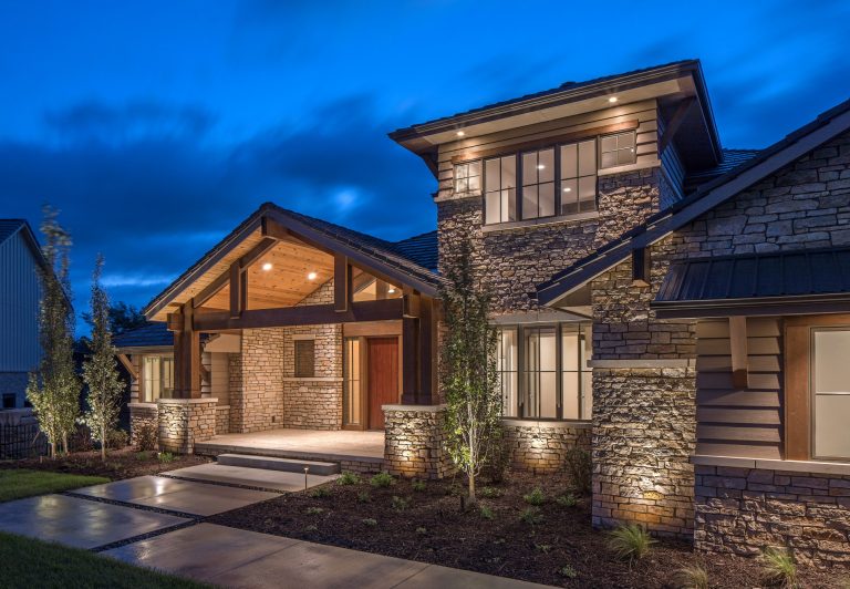 Inspiration for a modern porch remodel in Omaha by McKay Landscape Lighting | Outdoor Photos | Porch | Landscaping | Landscape Design | Outdoor Living Space | Porch Design Ideas | Outdoor Living Space Ideas | Backyard Design