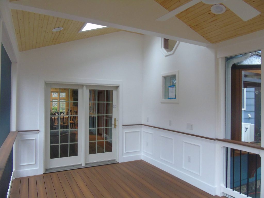 Inspiration for a screened-in back porch remodel in DC Metro with decking and a roof extension by Phoenix Home Services | Outdoor Photos | Porch | Landscaping | Landscape Design | Outdoor Living Space | Porch Design Ideas | Outdoor Living Space Ideas | Backyard Design